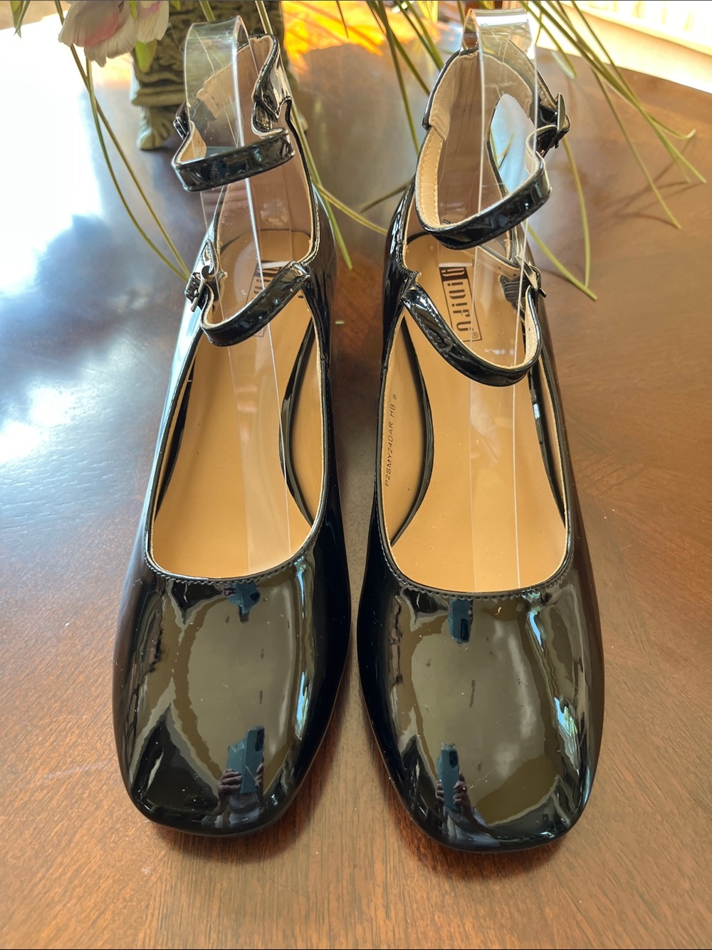IDIFU Black Patent Double-Strap Mary Jane Flats